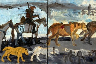 The Caravan — A Rider, Pack Horses and Dogs