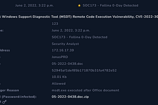 SOC173 — Follina 0-Day Detected