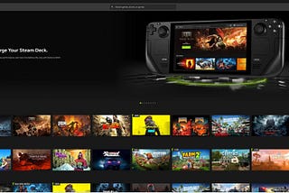 The default home screen in the GeForce Now app, showing a featured ad block at the top and a list of currently available games in a grid on the bottom half.