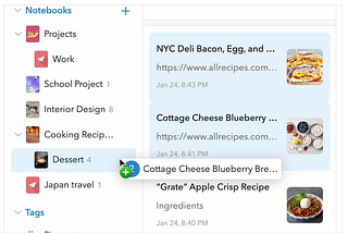 Drag and drop notes to notebooks in the sidebar