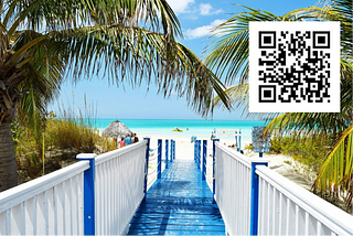 Photo of a tropical beach by Juan Rojas on Unsplash, modified by Rebecca Sealfon with: QR code. (2024, September 1). In Wikipedia. https://en.wikipedia.org/wiki/QR_code