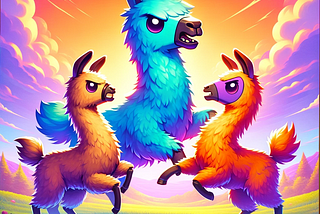 A cartoonish cover art depicting three llamas engaging in a playful battle in a field.