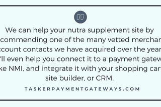 Nutra supplement gateways | Tasker Payment Gateways LLC