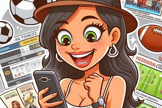 Lady placing bets on smartphone with joy