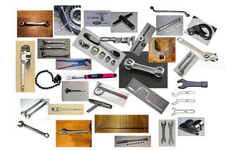 A montage of images, all of various types of wrenches