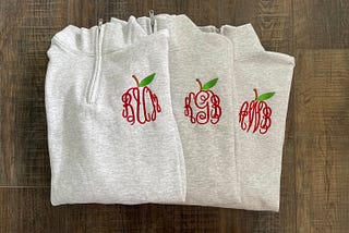 Apple Teacher Monogram Embroidered Quarter Zip  | Ladies Personalized Teacher Apple Pullover | Teacher Gift for Teacher Sweatshirt