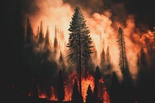 Raging forest fire. Billowing smoke.