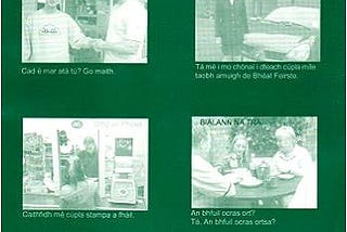 Green book cover entitled “Bunchomhrá Gaeilge: Basic Conversational Irish”