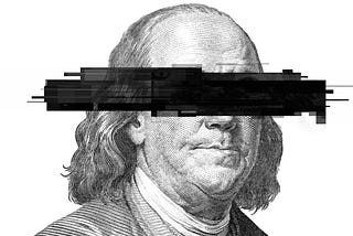 Ben franklin linocut with black bar over eyes