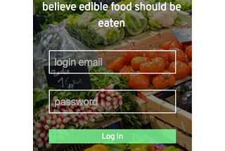 Screenshot of login page with background image of food market.