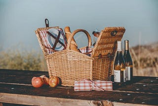 Wicker picnic basket with service for two