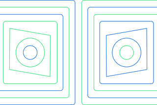 An abstract image of a bunch of green and blue shapes stacked concentrically