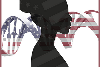 Black woman with the USA flag in the shape of DNA