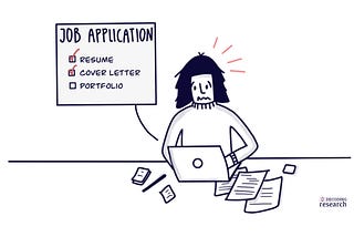 A researcher filling in a job application. Feeling overwhelmed because they need to include a portfolio.