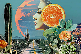 AI image created on MidJourney V6 by Henrique centieiro and bee lee using the new feature “Style Reference”, desert, cactus, rose, woman, orange