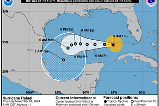 Earlier forecast showed Rafael moving to landfall in either Louisiana or the Florida panhandle.