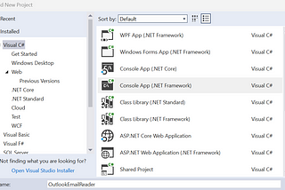 Creating the console app for reading the outlook email