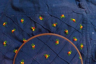 clothing, hand embroidery, tiny floral, colorful floral