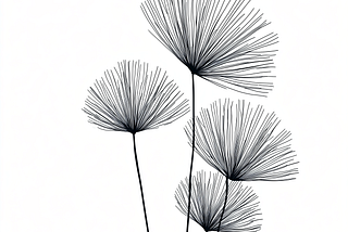 Image by Midjourney, prompt by newearth444. Minimalist black line art of three simple flowers.