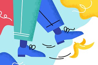 Illustration of a person about to slip on a banana peel