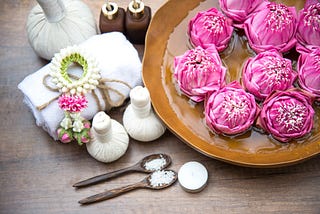 Thai flowers, hospitality items for a spa