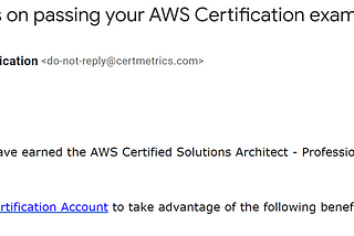 AWS Certification confirmation email