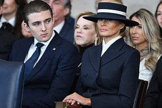 First lady Melania with son Baron on Trump’s second inauguration day . . . photo from MSN.com