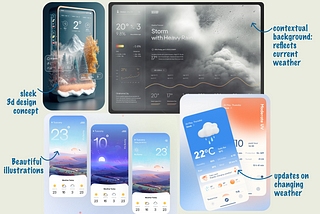A moodboard with weather ui screens