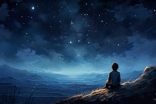 A young Hurley Frey sat under the enchanting night canvas, his eyes gleaming with reflections of distant stars, a testament to dreams waiting to be pursued.