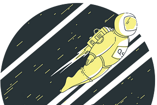 Illustration of an astronaut flying in space with a jet pack.