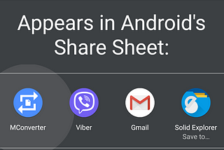 The MConverter PWA shown in Android’s share sheet