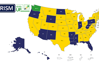 Map of the US showing which states have implemented Full participation, Enhanced participation and Expanded participation in PRISM.