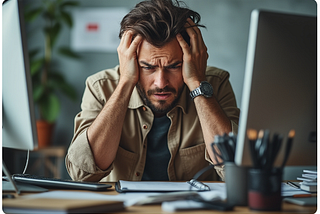 Picture of a man who is fed up with working.