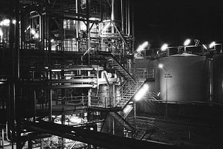 outside of a factory with a large staircase