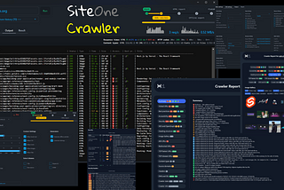 SiteOne Crawler — screenshots from desktop application, command-line tool and HTML report