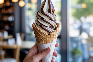 Soft ice cream swirl in a wafer cone summer’s sweetest treat