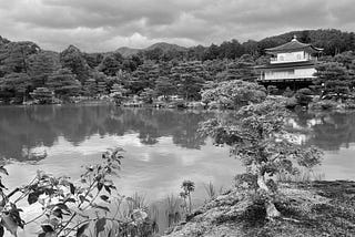 View of a pond and the Kinkakuji (Golden Pavilion) in Kyoto