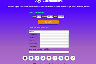 Age Calculadora — calculadora de edad nacimiento in years, months, days, hours, minutes, seconds