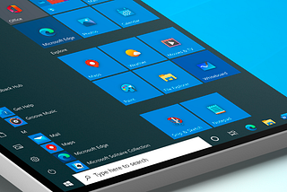 Windows 10 Start menu with Fluent iconography