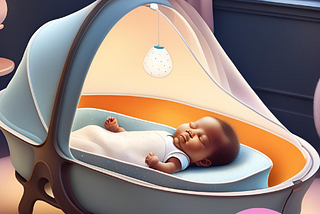 A baby in a modern bassinet