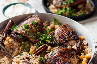 One Skillet Baked Chicken Shawarma and Rice Pilaf