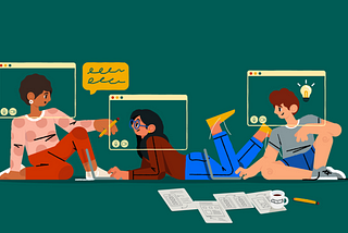 An illustration of people working together remotely.