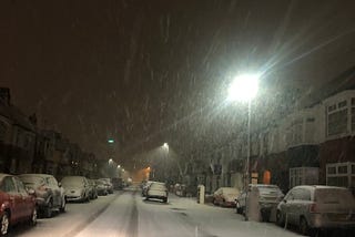Snow falls over Portsmouth on the UK’s coldest day in 7 years
