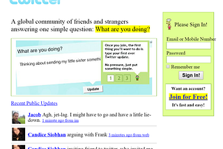 A photo of Twitter’s original interface in 2006