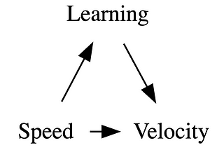 A causal graph of speed->learning->velocity; speed->velocity.