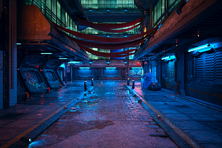 Artist’s conception of a beautiful neon night in a futuristic cyberpunk city.