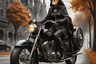 Grandma on her motorcycle.