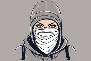 animated woman wearing a balaclava with a gray background