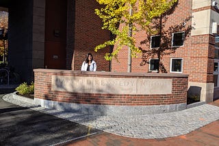 Picture of me in front of the Harvard Kennedy School