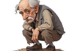 Computer generated image of an old man crouching.